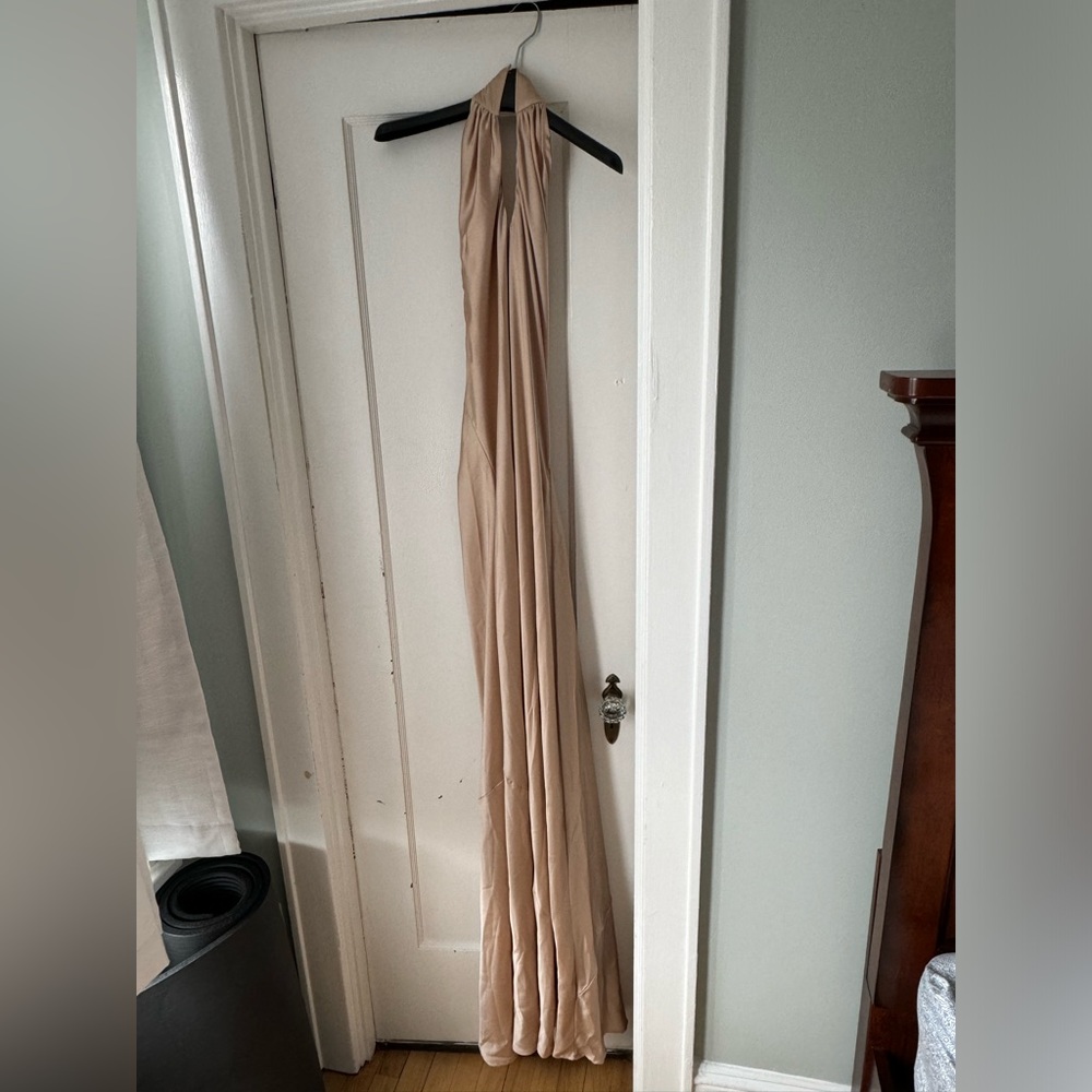 Show me your mumu, champagne bridesmaid dress, size L.